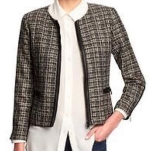 Banana Republic Tweed Jacket Leather Trim Size 2